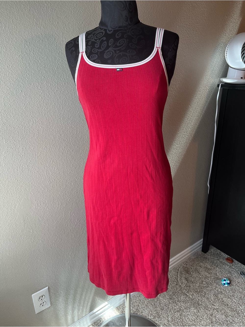 Vintage Tommy jeans red knit midi dress size medium Tommy Hilfiger bodycon